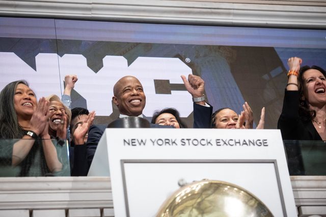 Mayor Eric Adams rings the opening bell at the New York Stock Exchange.